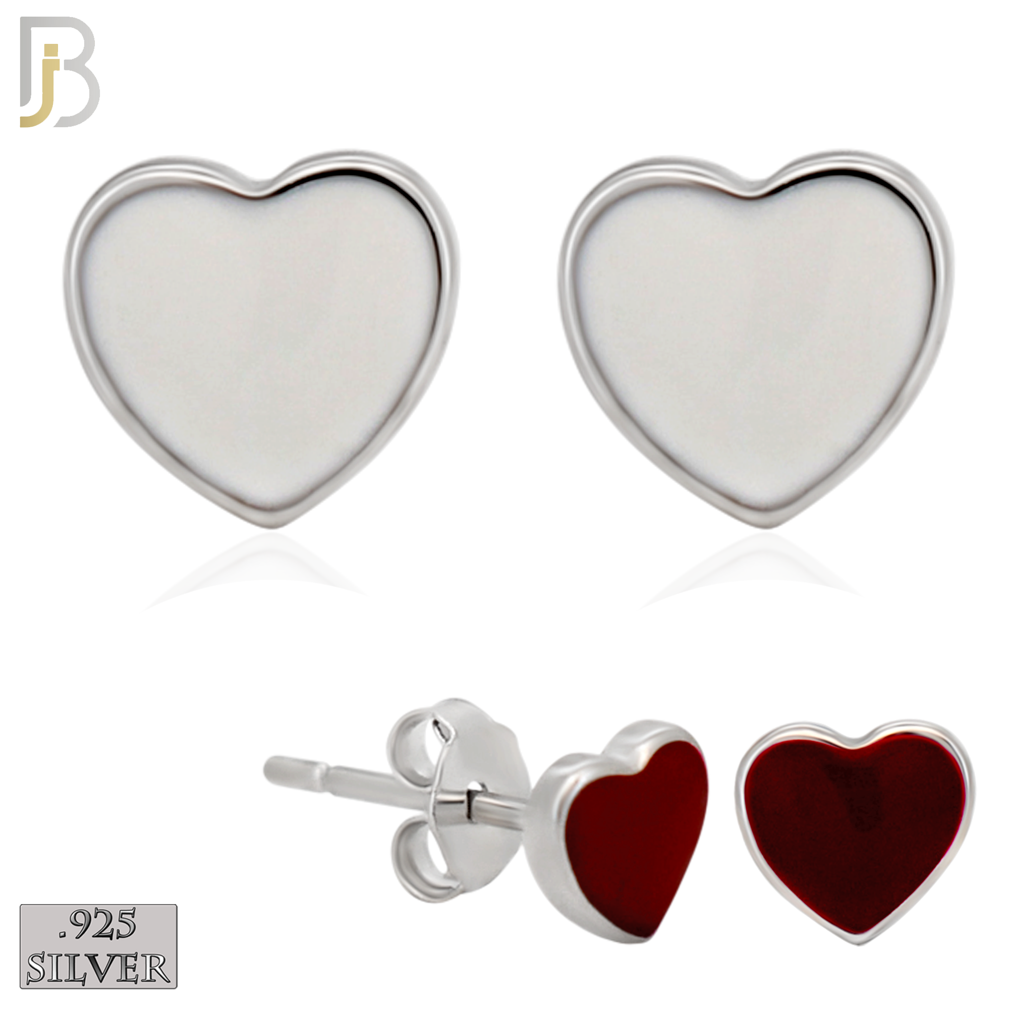 925-ES440 - 925 Sterling Silver Pink Enamel Heart Stud Earring - Push Back image 0