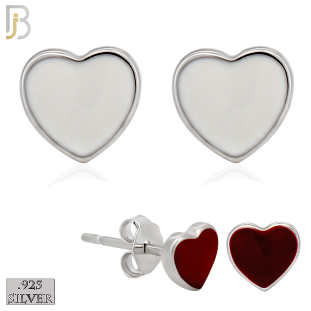 925-ES440 - 925 Sterling Silver Pink Enamel Heart Stud Earring - Push Back image 0