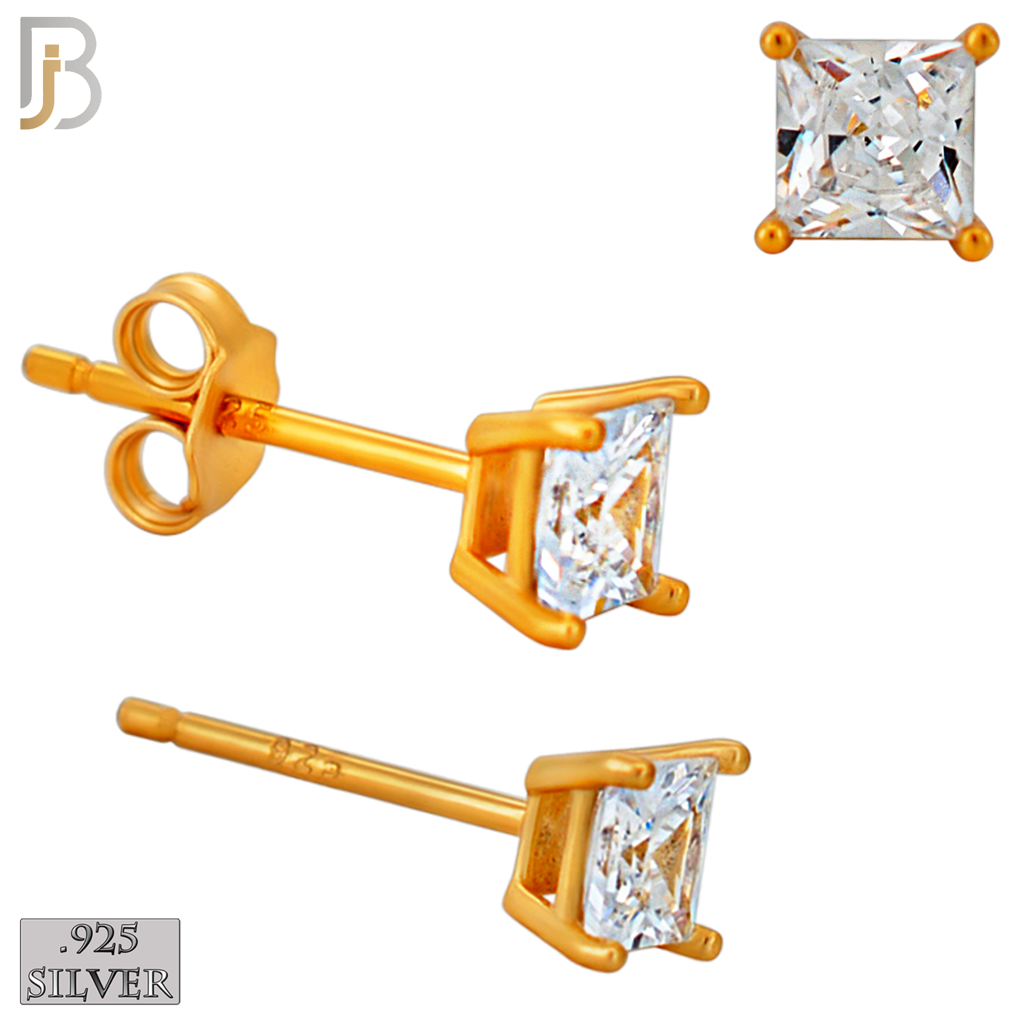 925-ES72-RC - .925 Sterling Silver Rose Gold Plated Earring Stud Casting Square Princess Cut Prong Setting Clear Zircon image 3