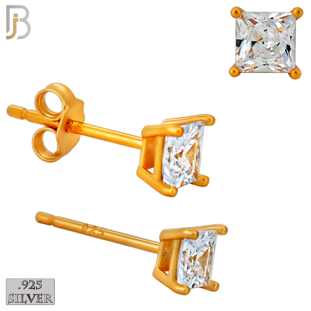 925-ES72-RC - .925 Sterling Silver Rose Gold Plated Earring Stud Casting Square Princess Cut Prong Setting Clear Zircon image 3