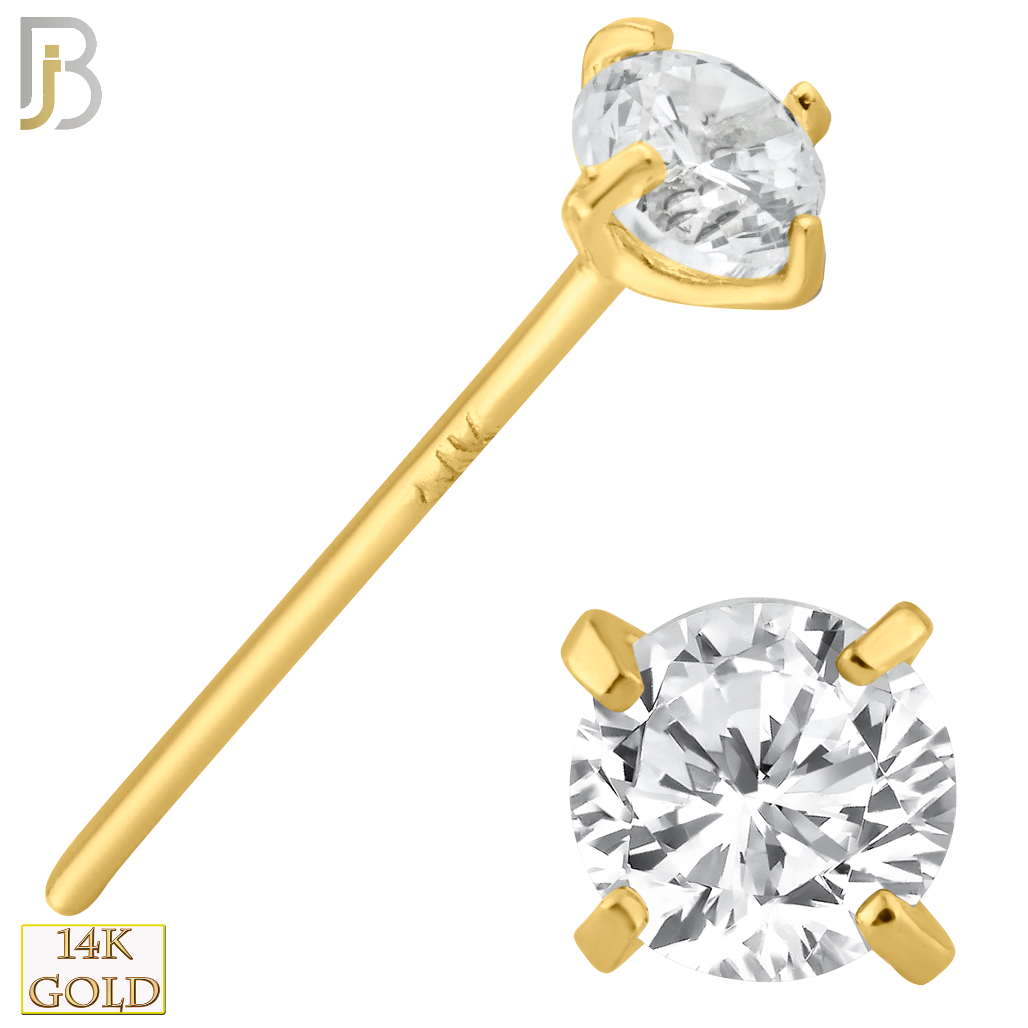 14-NR02CY-22 - 14k Solid Yellow Gold 22g Prong Setting  Round Cubic Zircona Nose Stud Bend-it Yourself, Nose Straight  image 6