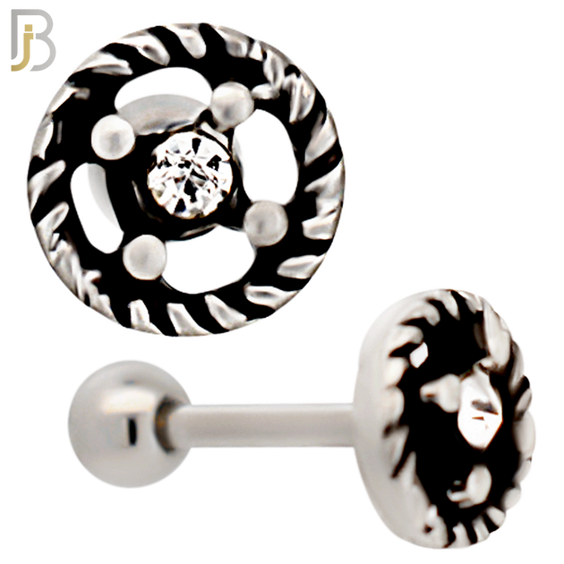 TB119 - 316L Stainless Steel Wheel Tragus/Cartilage Barbell (PACK OF 6) image 1