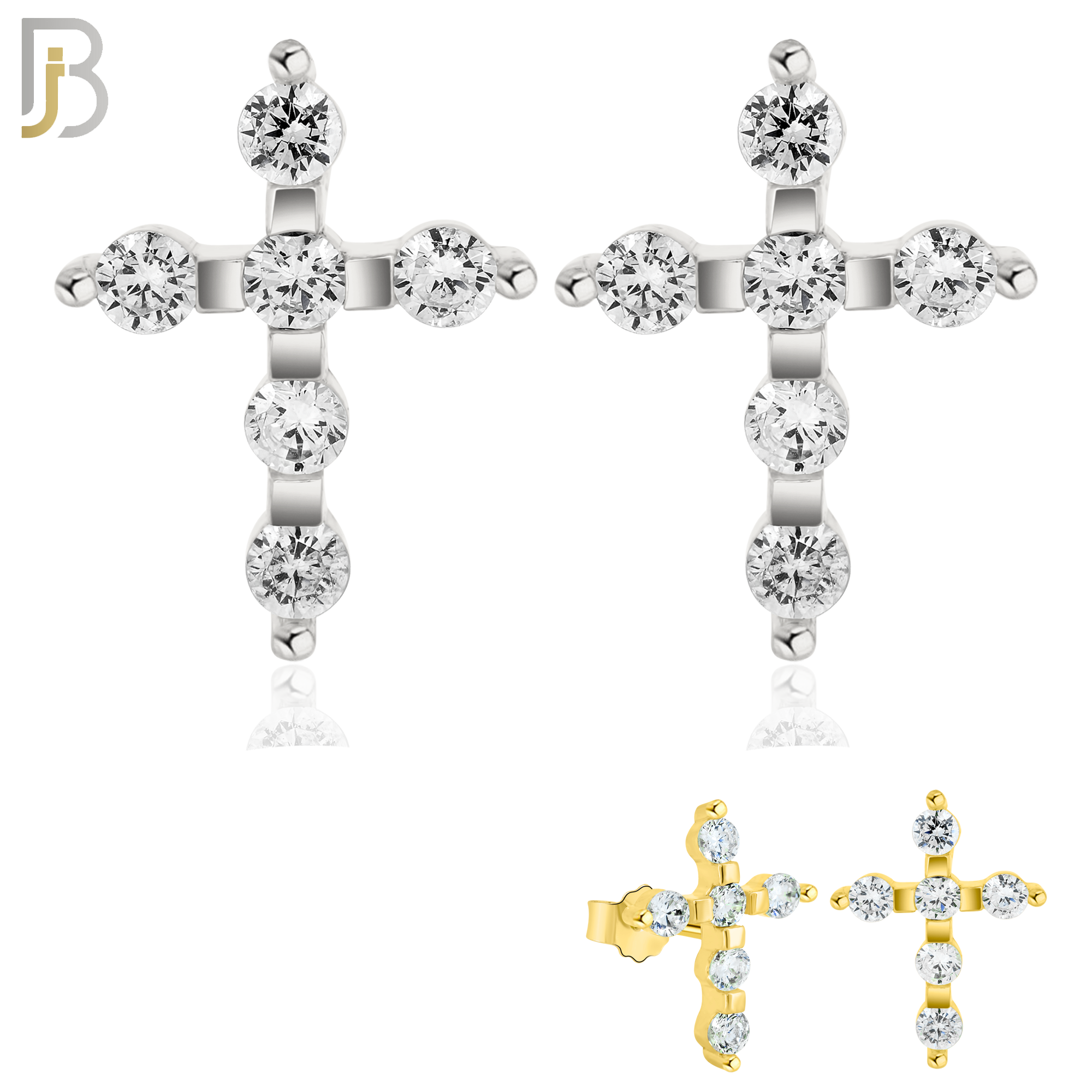 925-ES231 – .925 Sterling Silver Cross Earring Stud with Zircon image 0