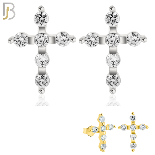 925-ES231 – .925 Sterling Silver Cross Earring Stud with Zircon image 0