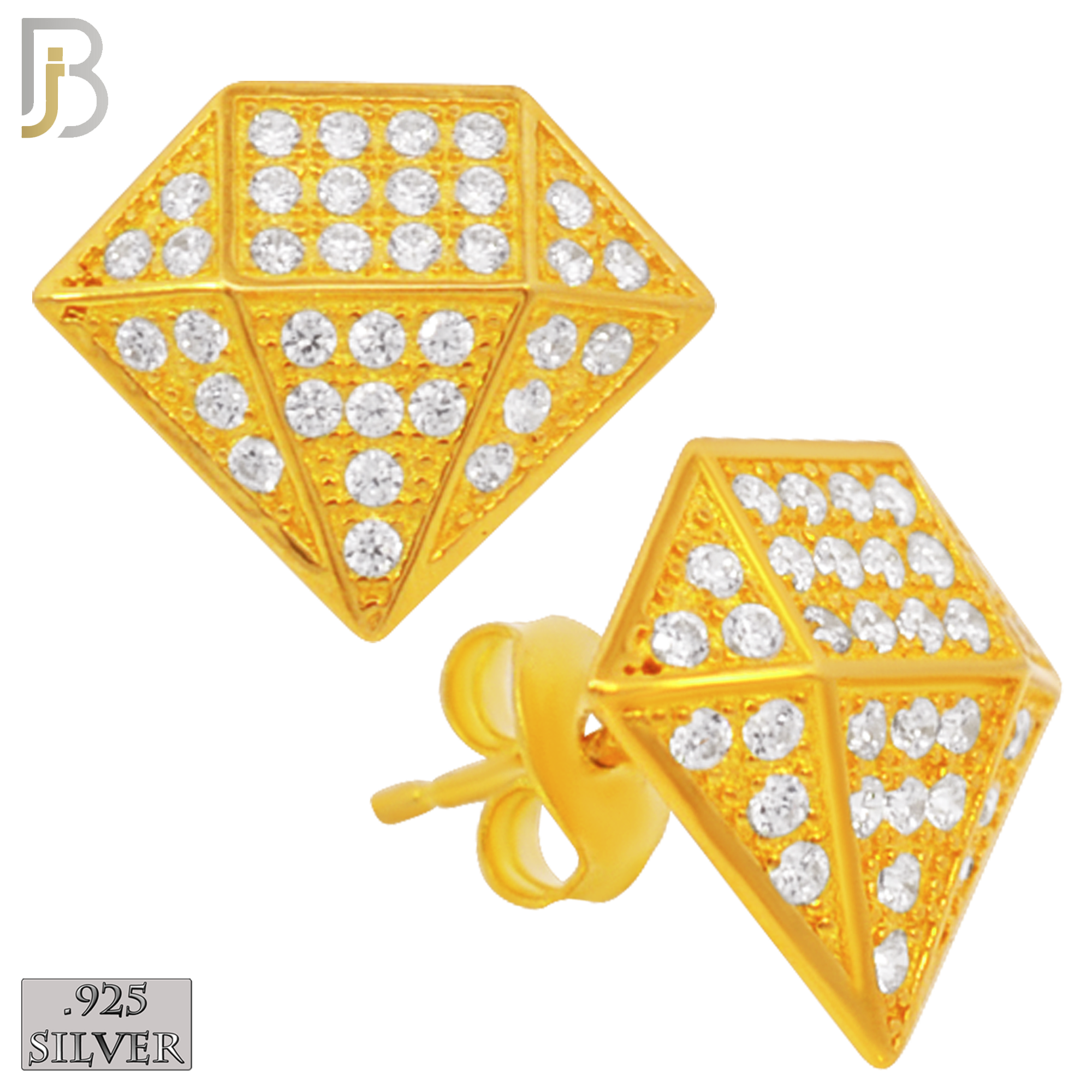 925-ES230 – .925 Sterling Silver Diamond Shaped Design Earring Stud with Zircon image 2