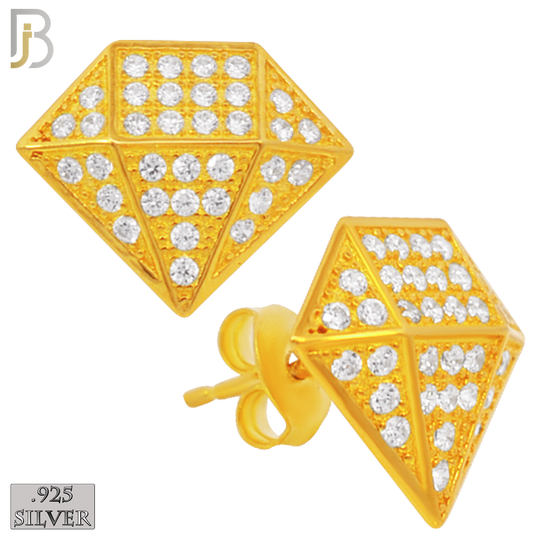 925-ES230 – .925 Sterling Silver Diamond Shaped Design Earring Stud with Zircon image 2