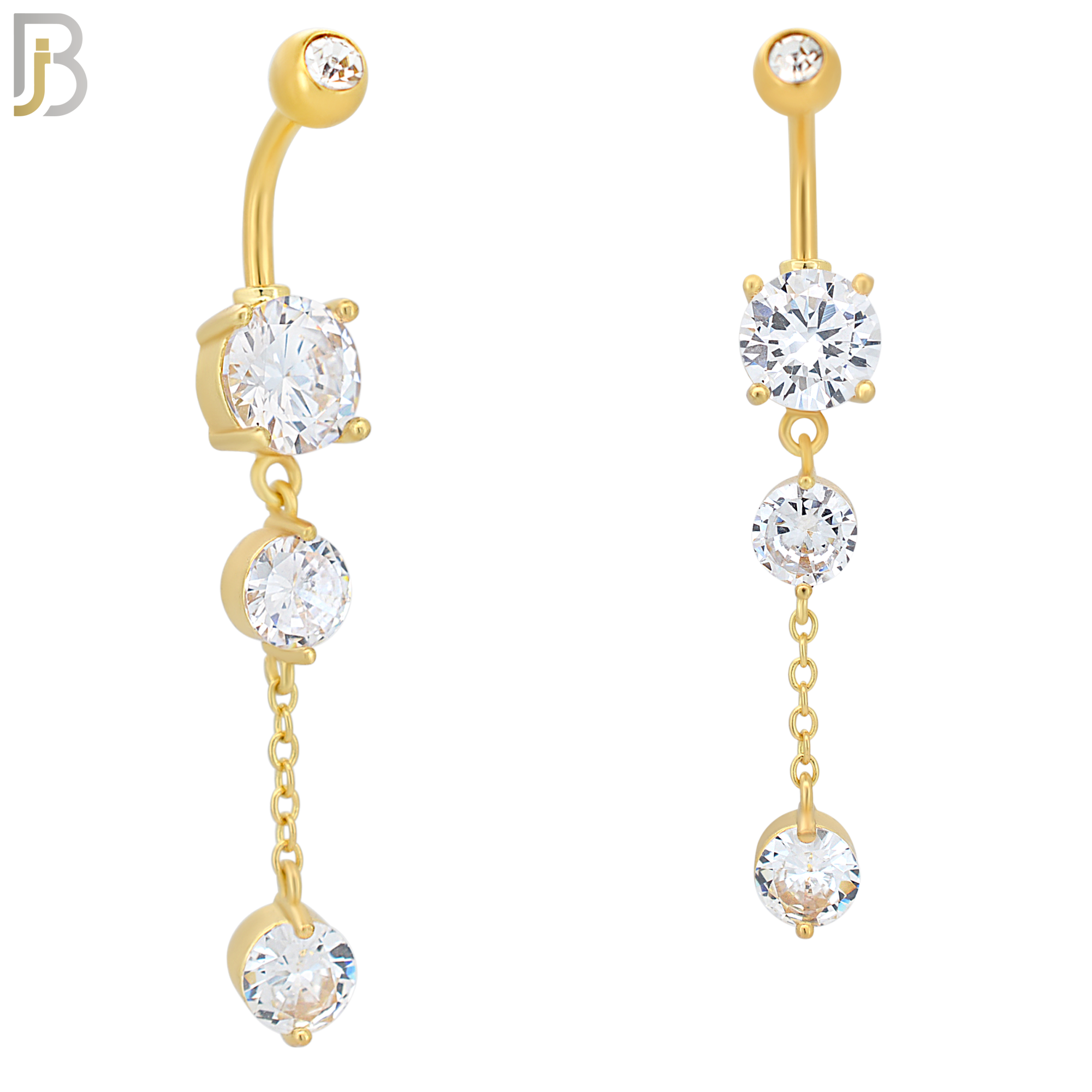 N092  - 316L Stainless Steel with Dangling Round Zircon Belly Ring image 2
