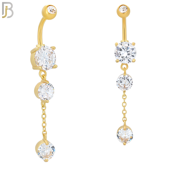 N092  - 316L Stainless Steel with Dangling Round Zircon Belly Ring image 2