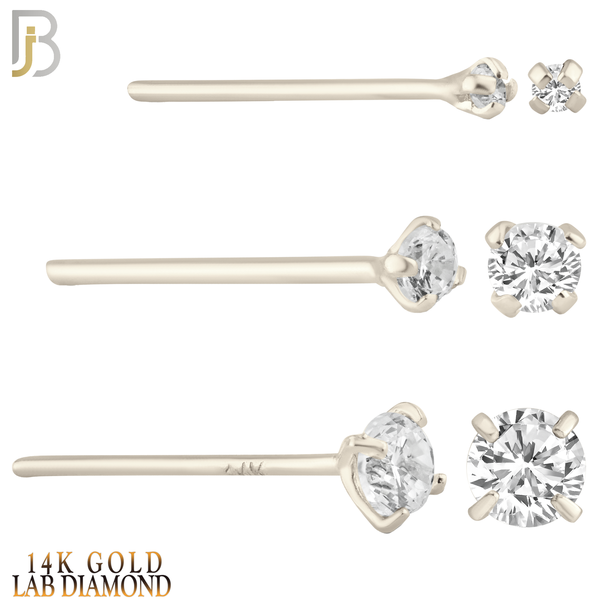 14-NR02L - 14k Solid  Gold Prong Setting  Round Lab Diamond Nose Stud Bend-it Yourself, Nose Straight image 1