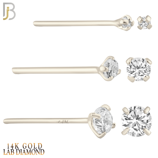 14-NR02L - 14k Solid  Gold Prong Setting  Round Lab Diamond Nose Stud Bend-it Yourself, Nose Straight image 1