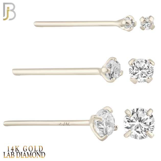14-NR02L - 14k Solid  Gold Prong Setting  Round Lab Diamond Nose Stud Bend-it Yourself, Nose Straight image 1