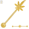 BB40 - 316L Surgical Steel Screw Bar with Alloy Marijuana Leaf Design Barbell Industrial (PACK OF 6) image 1