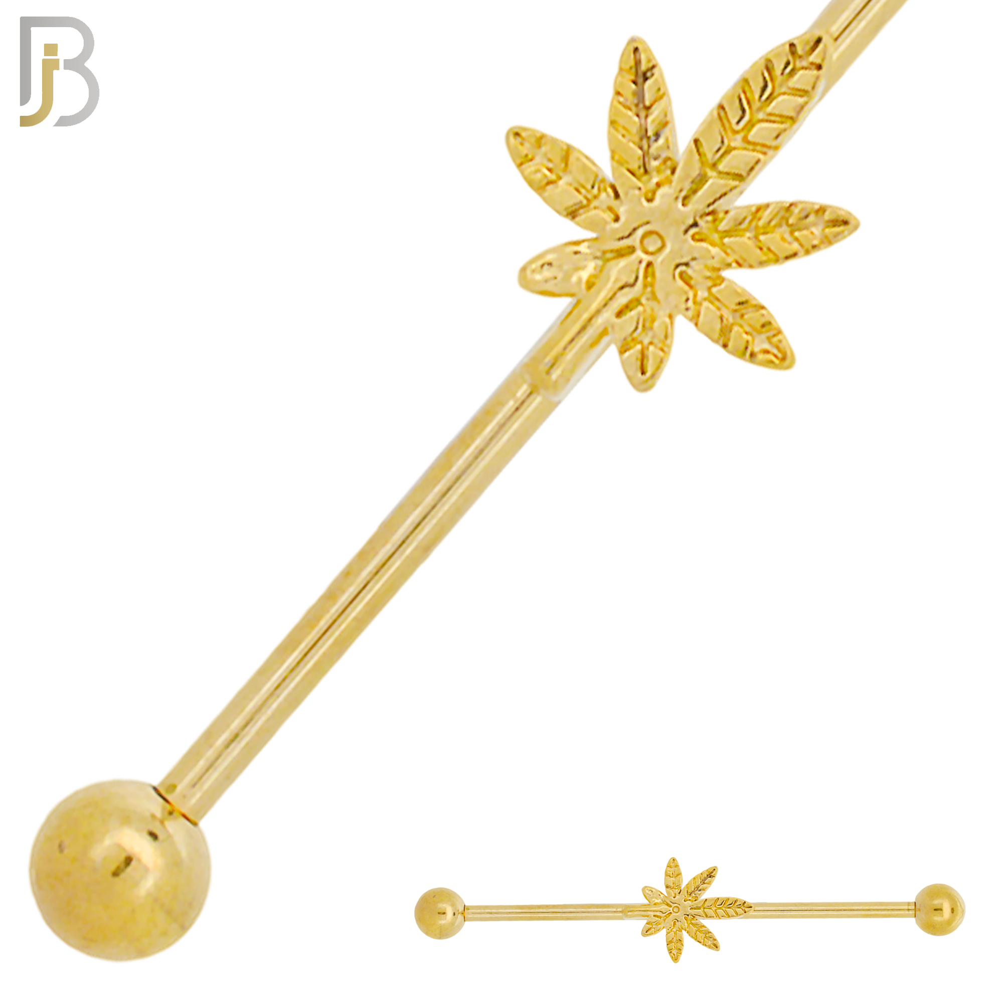 BB40 - 316L Surgical Steel Screw Bar with Alloy Marijuana Leaf Design Barbell Industrial (PACK OF 6) image 1