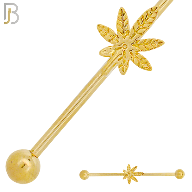BB40 - 316L Surgical Steel Screw Bar with Alloy Marijuana Leaf Design Barbell Industrial (PACK OF 6) image 1
