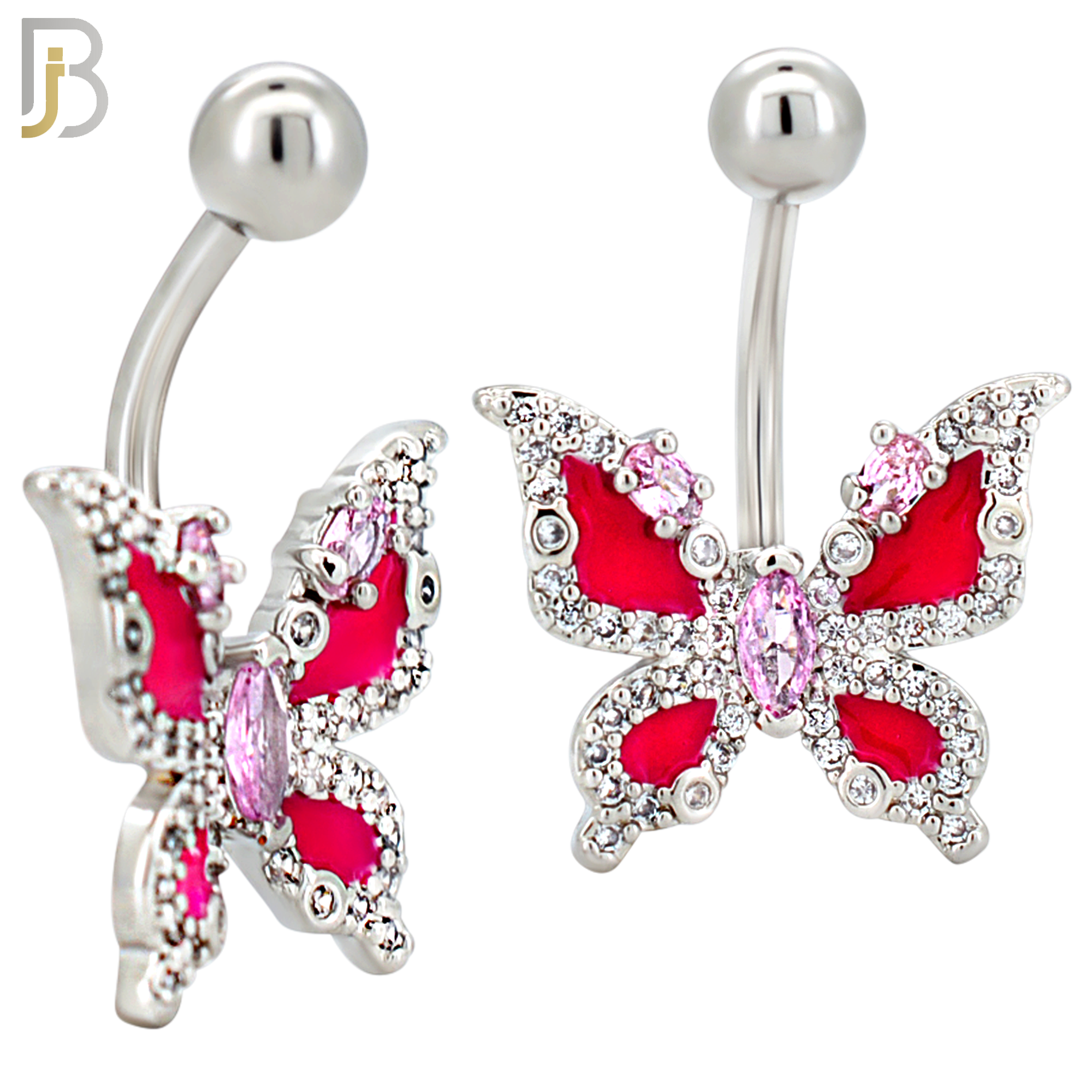 NB126 - 316L Surgical Steel Butterfly with Fuchsia Enamel Wings and Pink Marquise CZ Center image 2