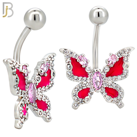 NB126 - 316L Surgical Steel Butterfly with Fuchsia Enamel Wings and Pink Marquise CZ Center image 2