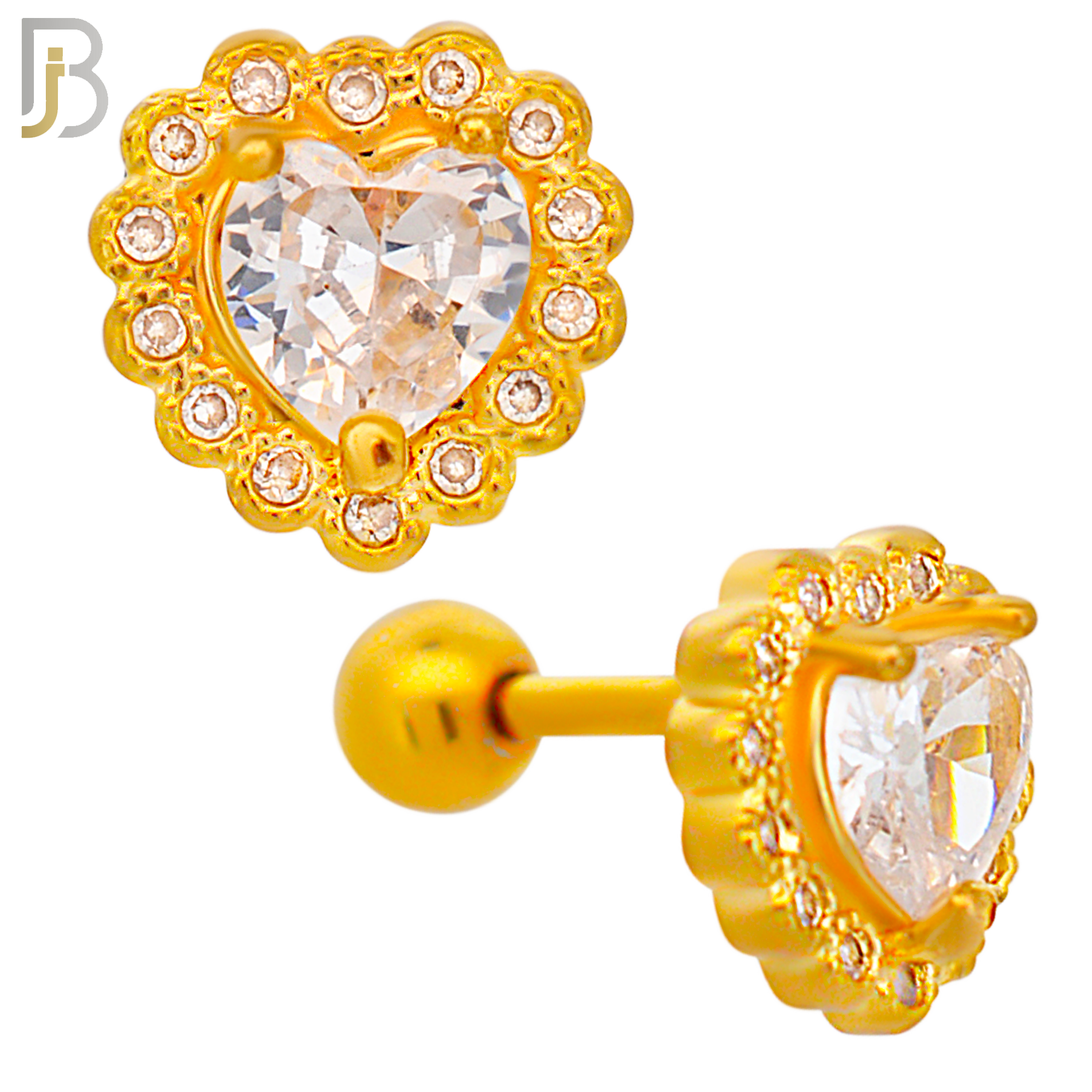 TB88 - 316L Stainless Steel Heart Shaped CZ Tragus/Cartilage Barbell (PACK OF 6) image 2