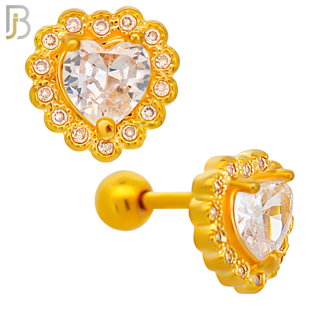 TB88 - 316L Stainless Steel Heart Shaped CZ Tragus/Cartilage Barbell (PACK OF 6) image 2