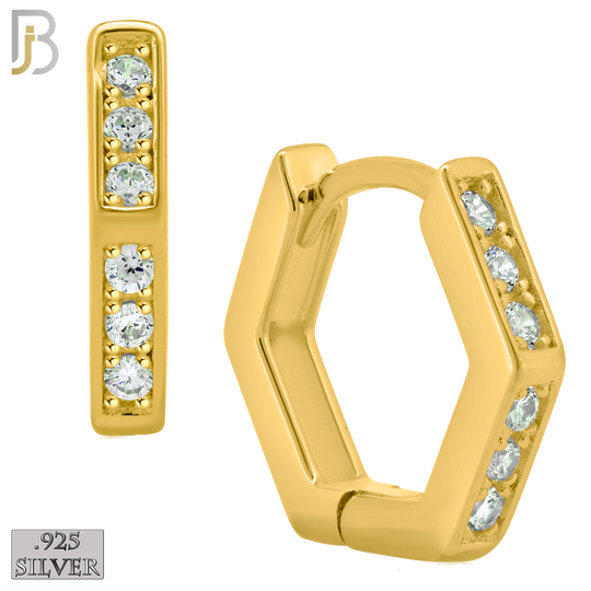 925-ES182 - .925 Sterling Silver Huggies Hexagon Shape with Zircon Clip On image 2