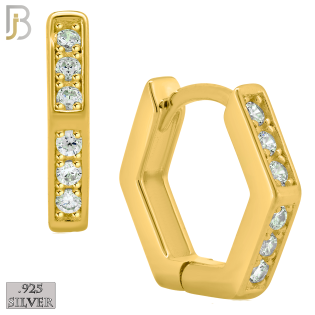 925-ES182 - .925 Sterling Silver Huggies Hexagon Shape with Zircon Clip On image 2
