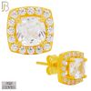 925-ES271- .925 Sterling Silver Rounded Edge Square with Multi Zircon Design Earrings Stud image 2