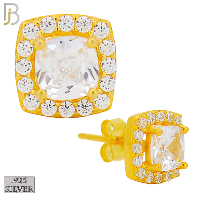 925-ES271- .925 Sterling Silver Rounded Edge Square with Multi Zircon Design Earrings Stud image 2