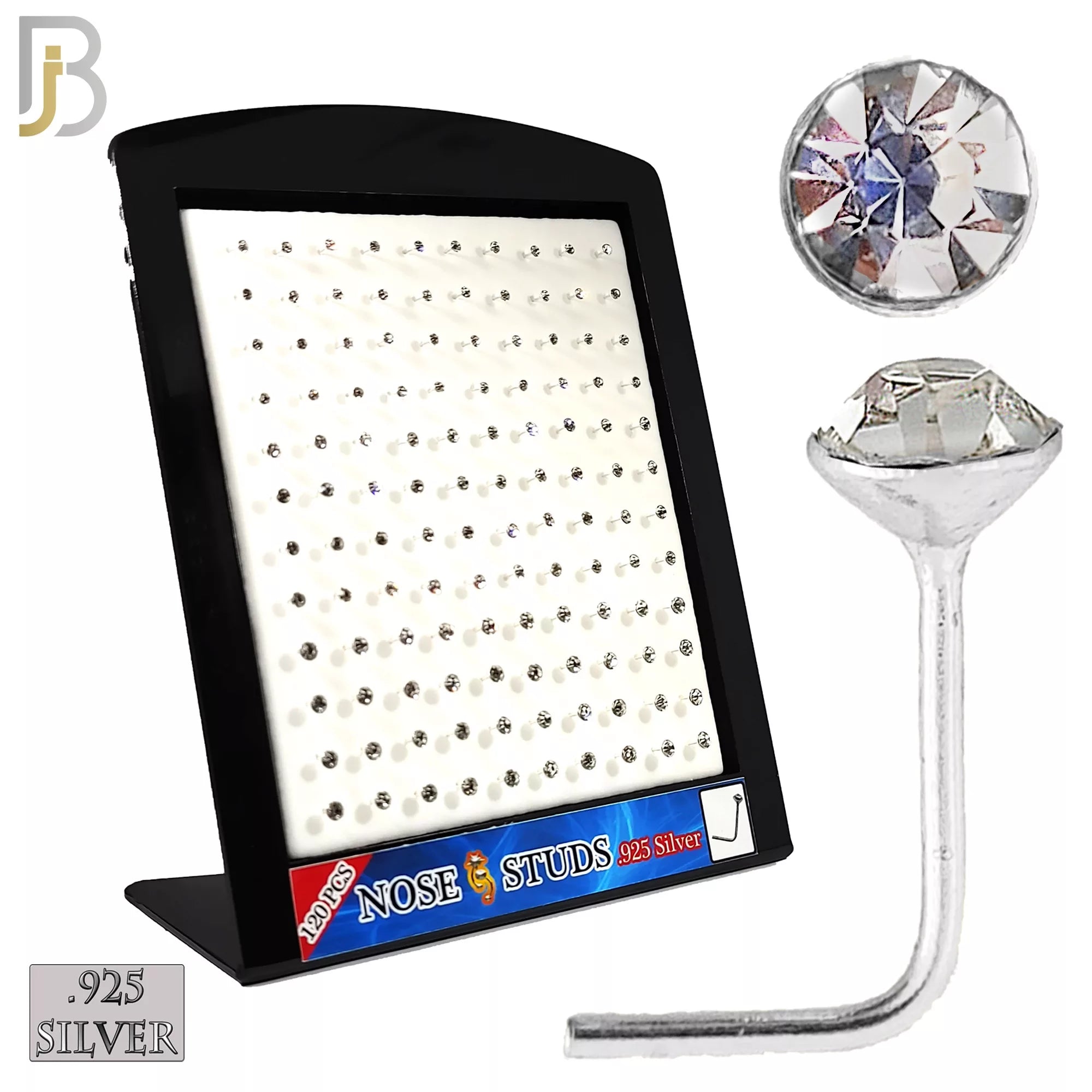 925-PK-NR06 - .925 Sterling Silver Nose Stud "L Shape" Press Fit Round Zircon Bezel Setting image 0