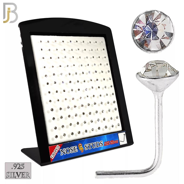 925-PK-NR06 - .925 Sterling Silver Nose Stud "L Shape" Press Fit Round Zircon Bezel Setting image 0