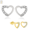 925-ES57 - .925 Sterling Silver Hollow Heart Zircon Earring Stud image 0