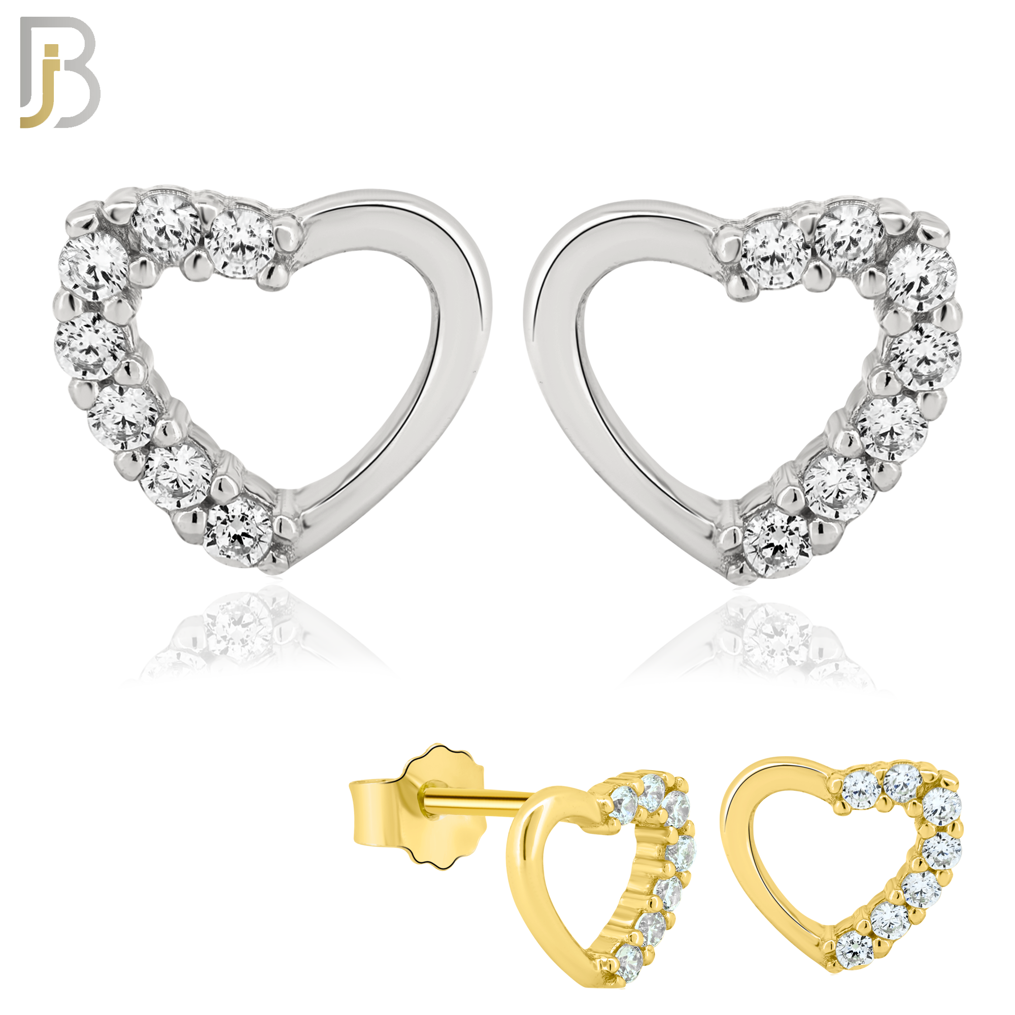 925-ES57 - .925 Sterling Silver Hollow Heart Zircon Earring Stud image 0