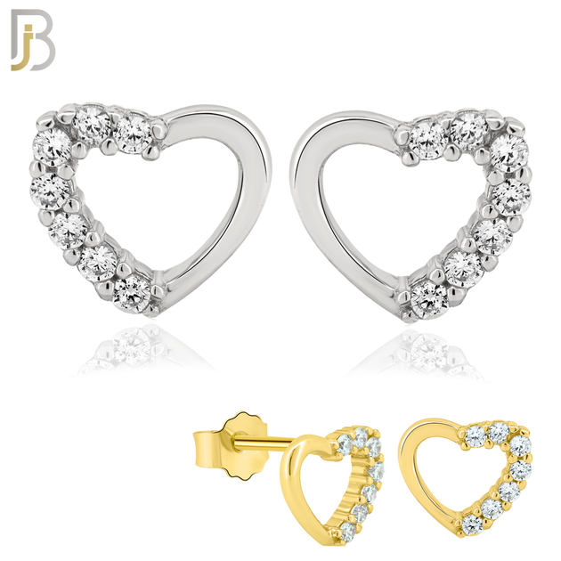 925-ES57 - .925 Sterling Silver Hollow Heart Zircon Earring Stud image 0