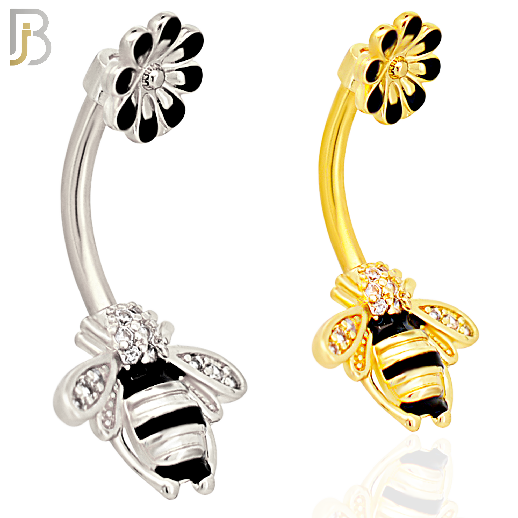 NB77 - 316L Stainless Steel Bee and Flower Belly Ring image 0