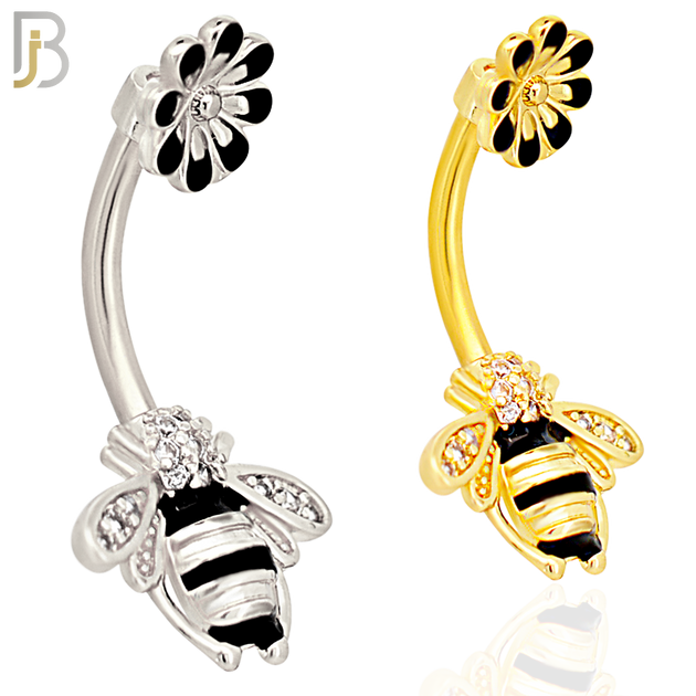 NB77 - 316L Stainless Steel Bee and Flower Belly Ring image 0