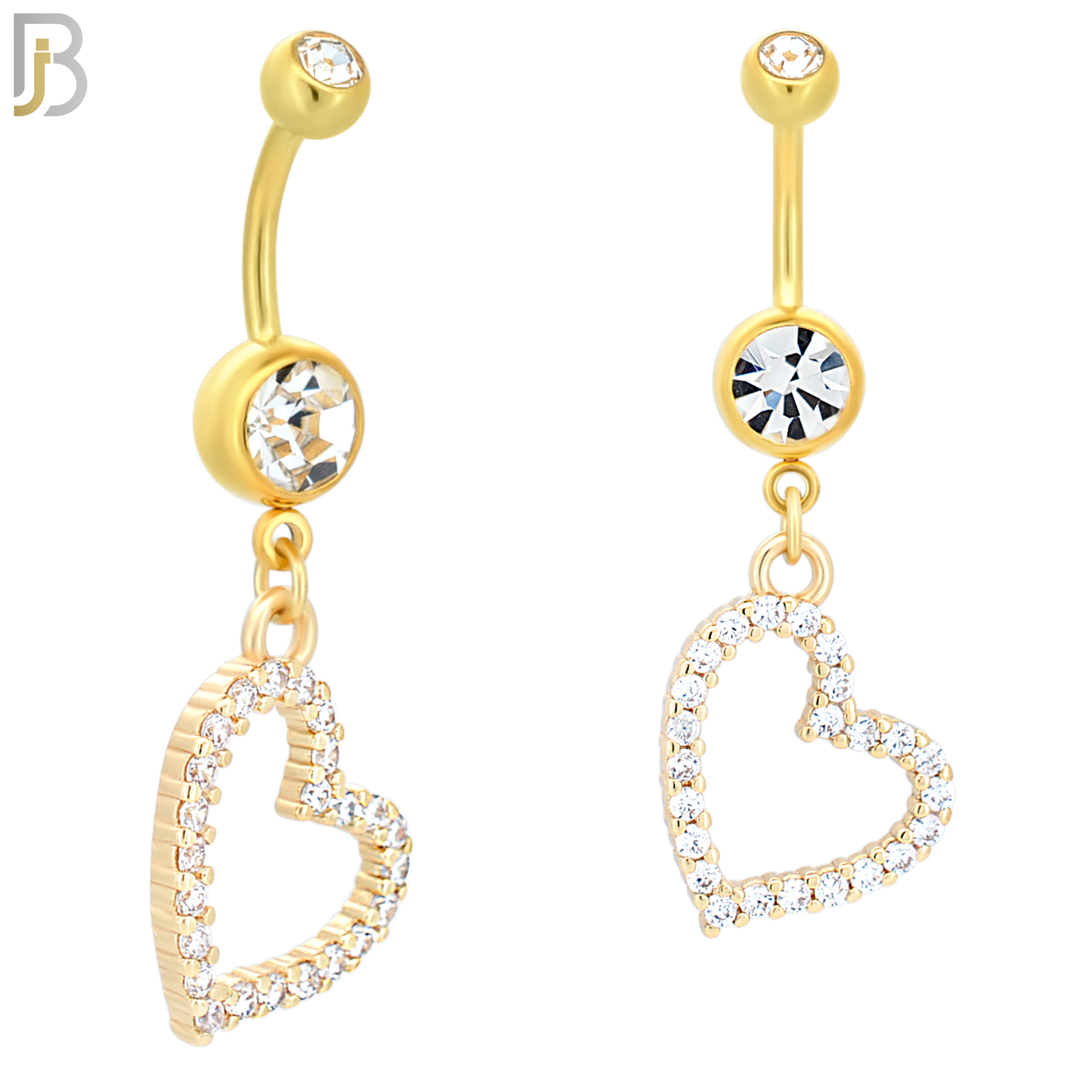 N011 - S316L Stainless Steel Dangling Hollow Heart Zircon Design Belly Ring with 4mm Screw Ball image 2