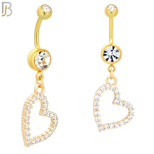N011 - S316L Stainless Steel Dangling Hollow Heart Zircon Design Belly Ring with 4mm Screw Ball image 2