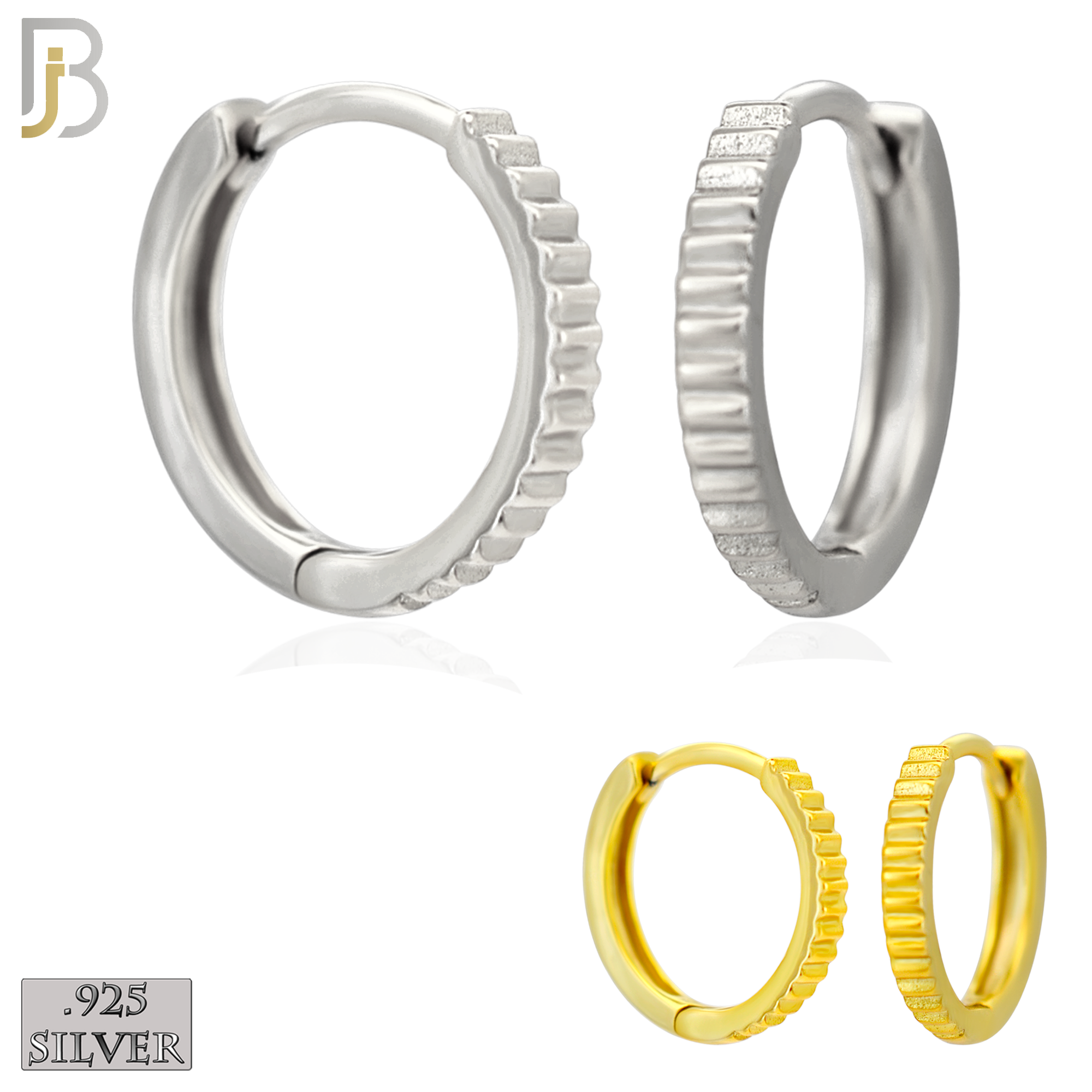 925-ES451 - 925 Sterling Silver Reeded Edge Huggies Hoop Earrings image 0