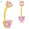NB06G - 316L Stainless Steel Gold Plated Heart Prong Setting Zircon  Banana Belly Navel Ring (PACK OF 6) image 6