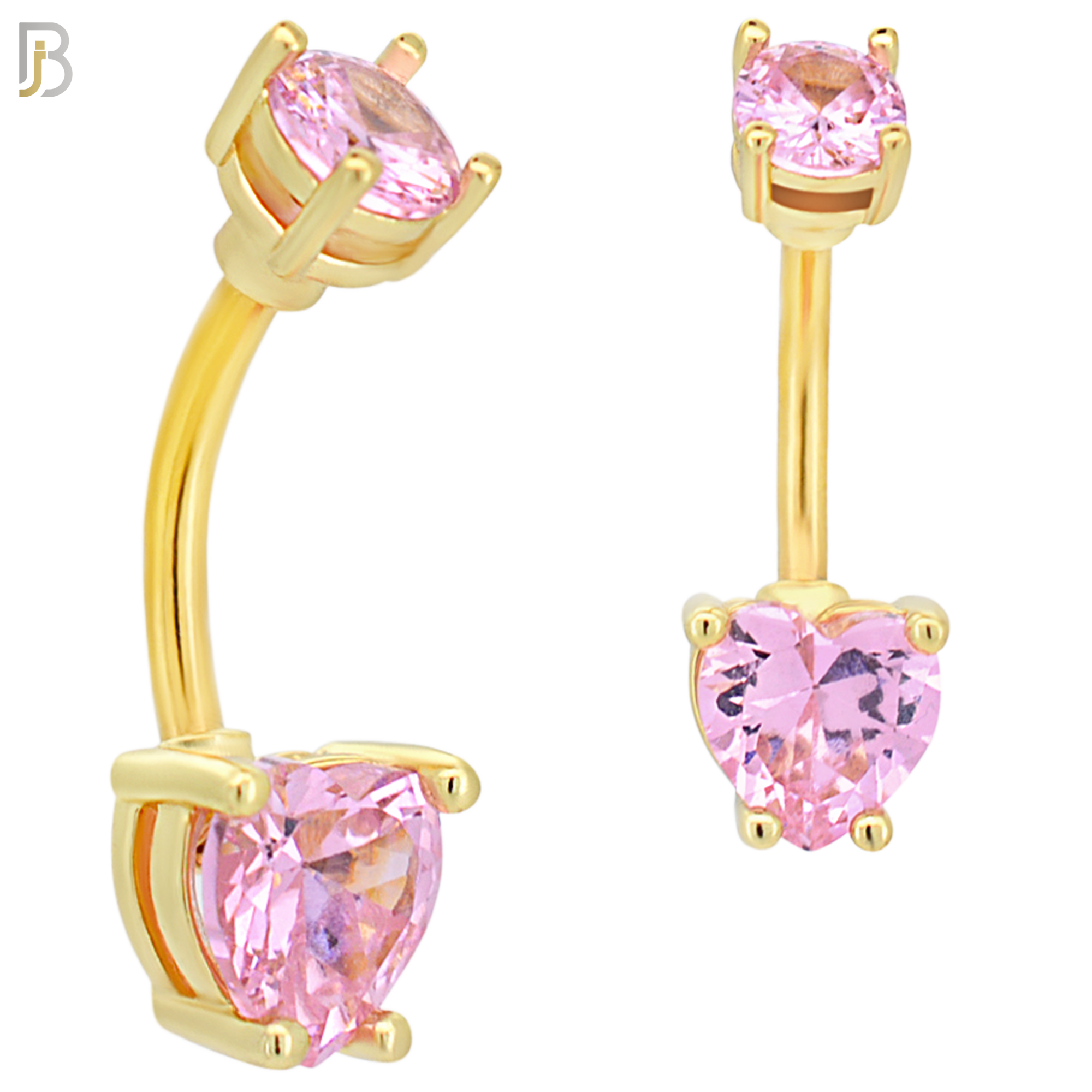 NB06G - 316L Stainless Steel Gold Plated Heart Prong Setting Zircon  Banana Belly Navel Ring (PACK OF 6) image 6