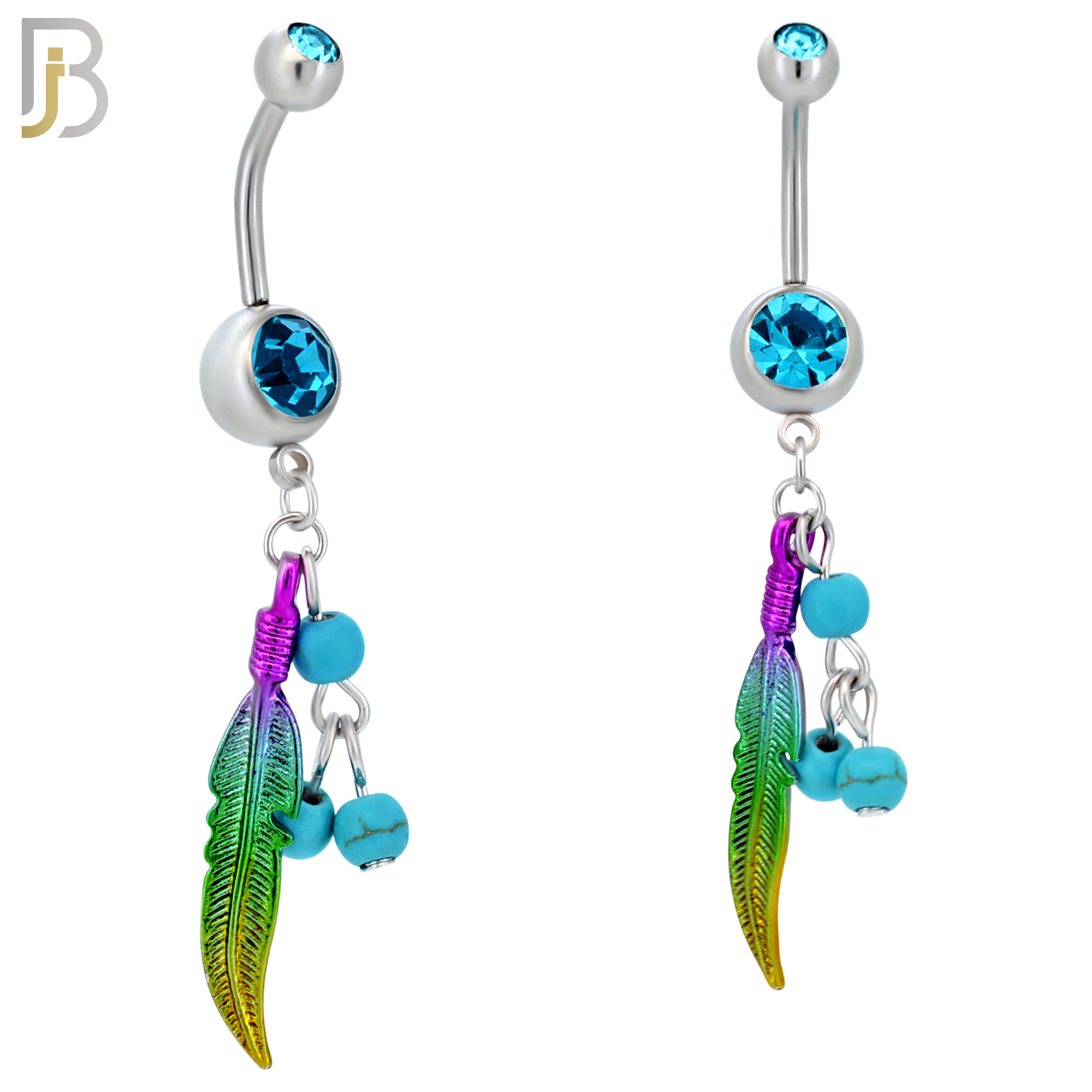 N0116  -  316L Stainless Steel Dangling Feather Belly Ring image 0