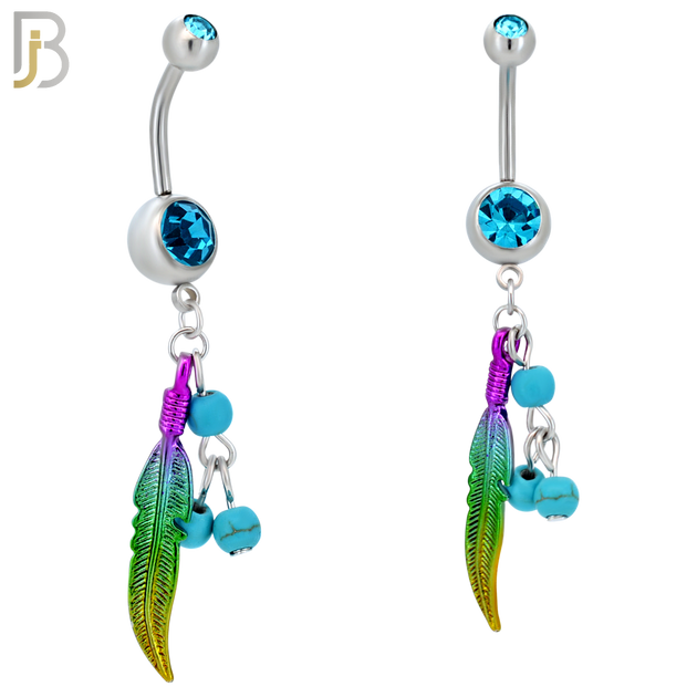 N0116  -  316L Stainless Steel Dangling Feather Belly Ring image 0