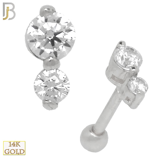 14-TB02 - 14k Yellow Gold Screw Back Double Round CZ in Prong Setting Tragus Barbell Cartilage Earring image 1