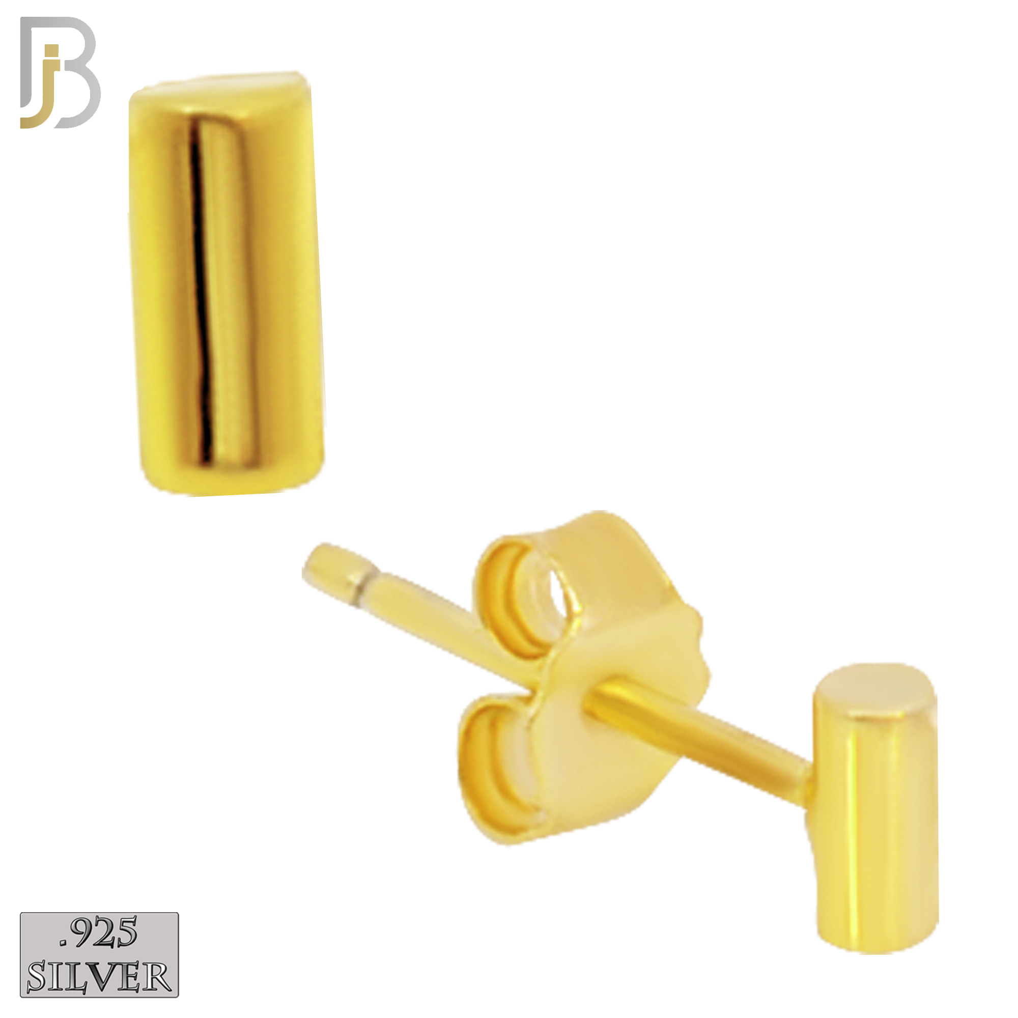 925-ES69 - 925 Sterling Silver Cylinder Shape Design Ear Stud Pair image 2