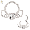 CT124 - 316 Surgical Steel Heart Shaped CZ in Bezel Set with Wings Hinged Hoop  (Pack of 6) image 1