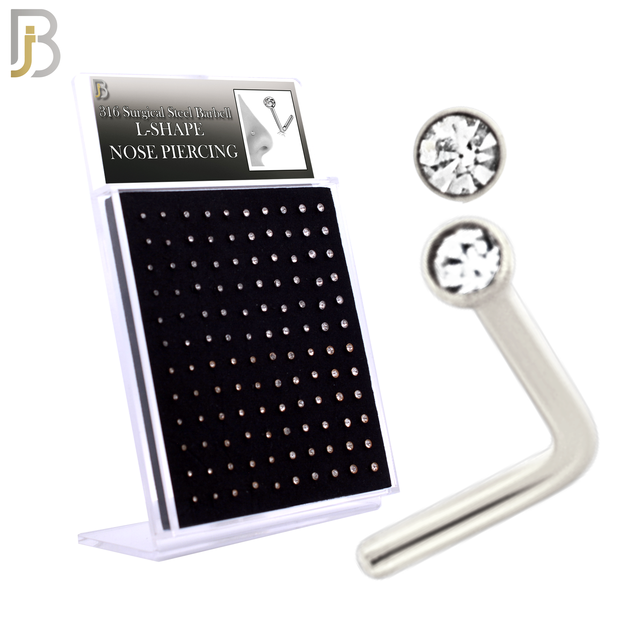 PK-NR06M3 - 316 Surgical Steel L Shape with Bezel Set Zircon image 0