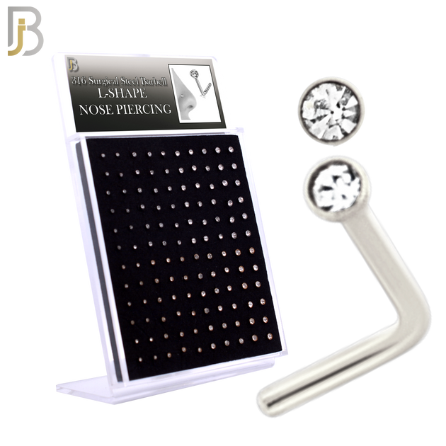 PK-NR06M3 - 316 Surgical Steel L Shape with Bezel Set Zircon image 0
