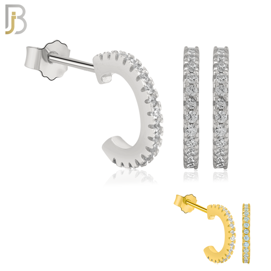 925-ES82 - .925 Sterling Silver Hoops with Zircon Design Earring Stud image 0