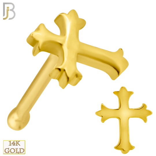14-NR51B - 14k Solid Gold Nose Bone Cross Design image 0
