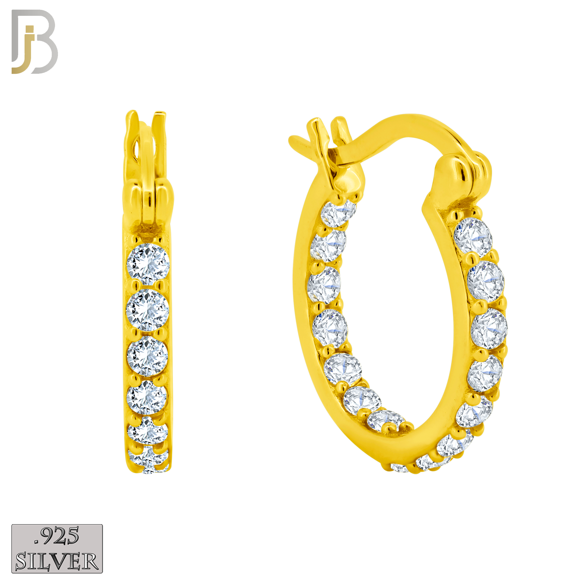 925-ES252 - .925 Sterling Silver Hinged Hoop Earrings with Zircon image 1
