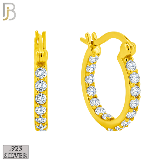 925-ES252 - .925 Sterling Silver Hinged Hoop Earrings with Zircon image 1