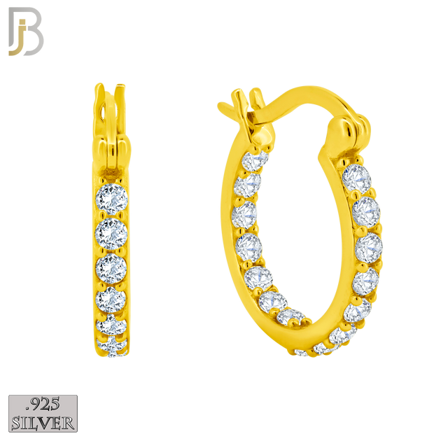 925-ES252 - .925 Sterling Silver Hinged Hoop Earrings with Zircon image 1